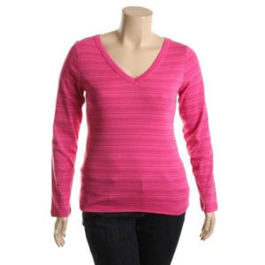 FAMOUS CATALOG PINK KNIT STRIPED LONG SLEEVES TOP